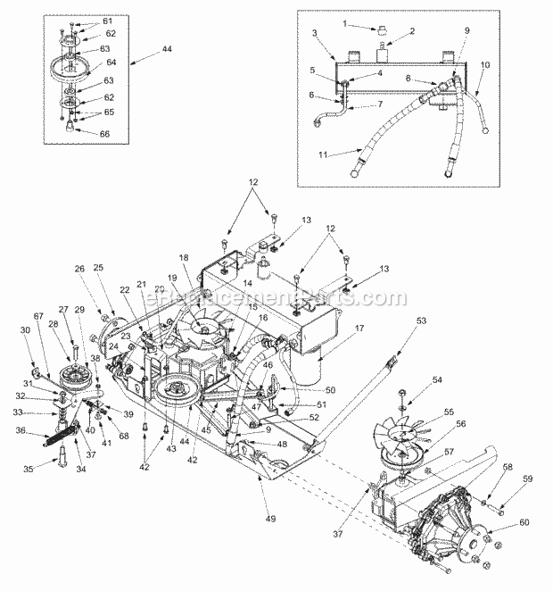 Hydraulic Drive, Lines & Filter Diagram and Parts List for 365L (53CA1D5K100) (2001) Cub Cadet Lawn Mower